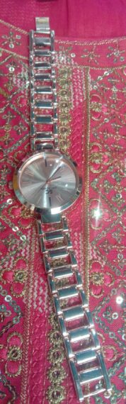 Pink glittery steel watch